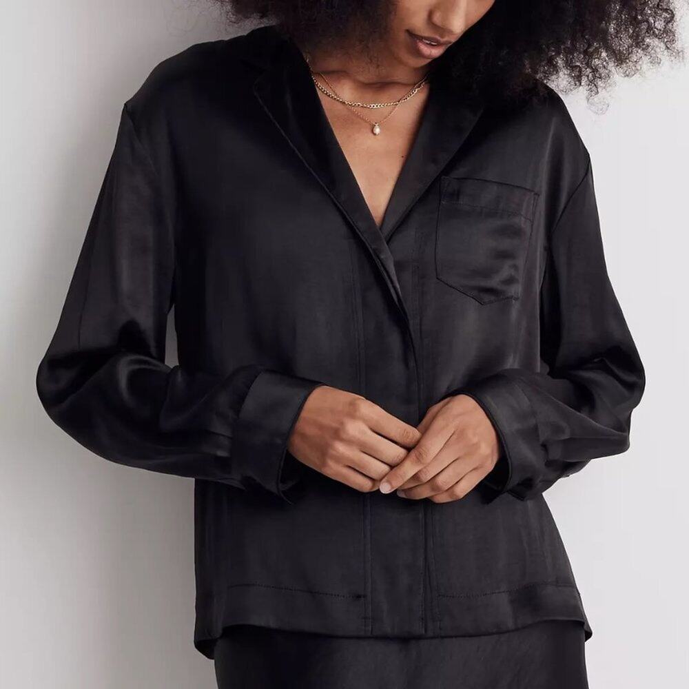 Madewell Black Satin Pajama Shirt Size Small NWT